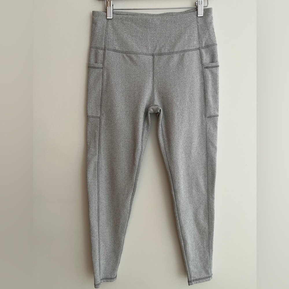 KYODAN Leggings Side Pockets Herringbone Pattern Yoga Gym Workout Casual Pilates